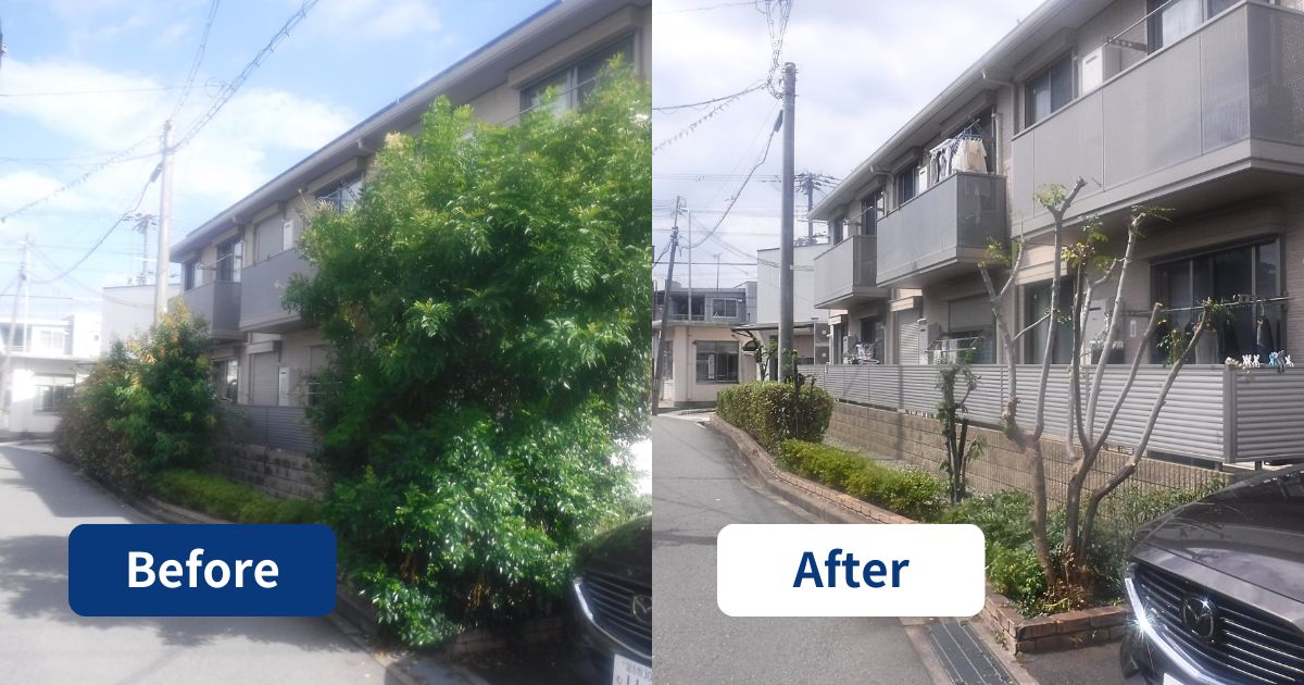 賃貸アパートの繁すぎた植木や植え込みの剪定|大阪府豊中市